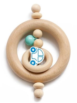 Lesena ropotuljica in grizalo za fantke